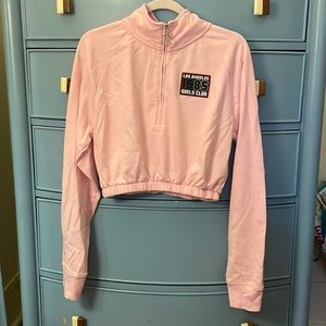 Pink Cinch-Waist Crop Quarter-Zip Los Angeles Forever 21 2010s Sweatshirt